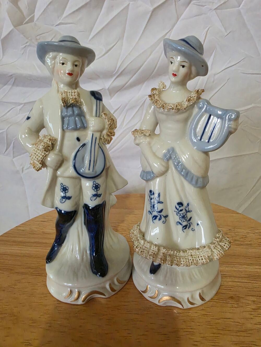 Vintage Blue & White Porcelain Figurine Set